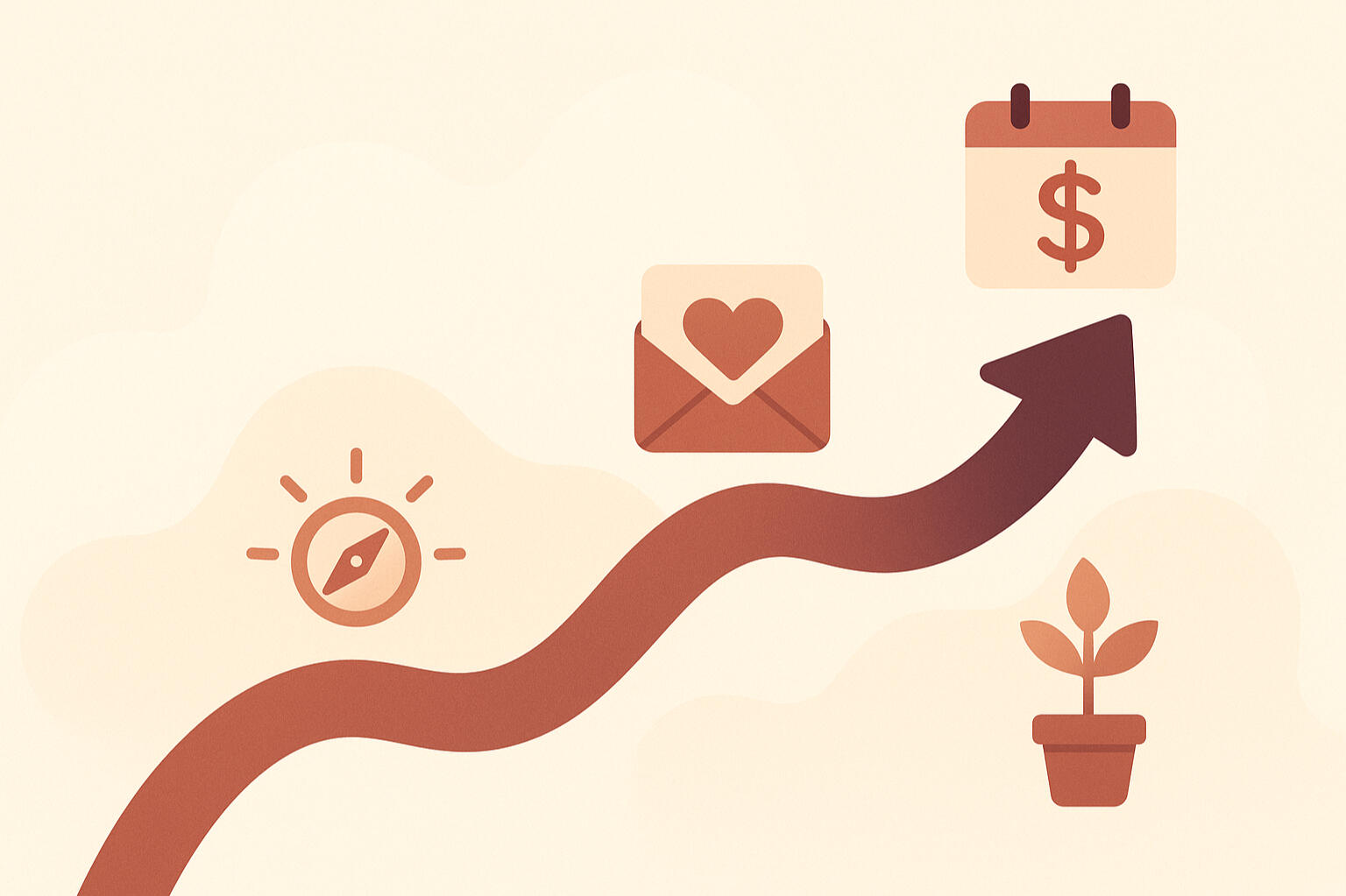 Email Marketing Benefit Growth graph showing how having guidance can help to book more clients over time.